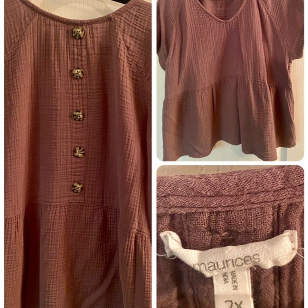 Maurices Brown Buttoned Peplum Blouse